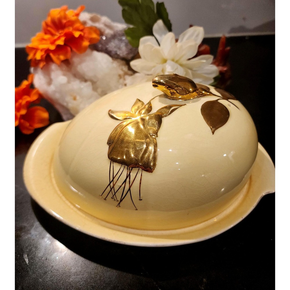 Vintage Royal Winton Grimwades Cheese Dome Primrose Yellow Gold Fruit Finial 8in
